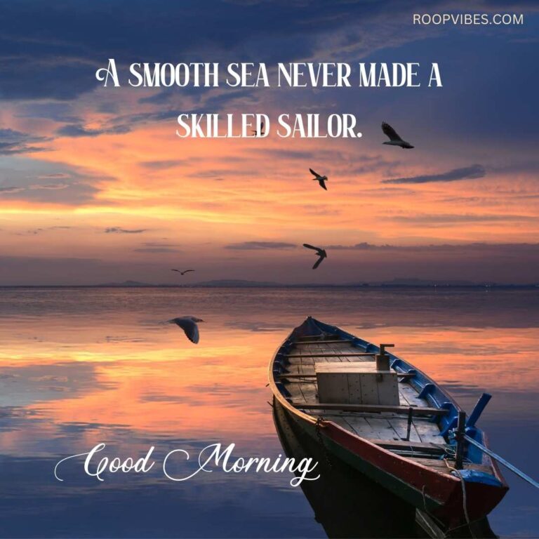 Boat On Calm Water During Sunrise With Birds Flying, Accompanied By A Good Morning Quote
