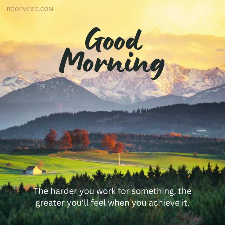 Scenic Sunrise Over Snow-Capped Mountain Range And Countryside Meadow, Paired With A Good Morning Wish And An Inspirational Quote