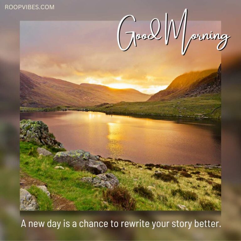 Scenic Sunrise Over A Lake With Mountain View Accompanied By A Good Morning Quote