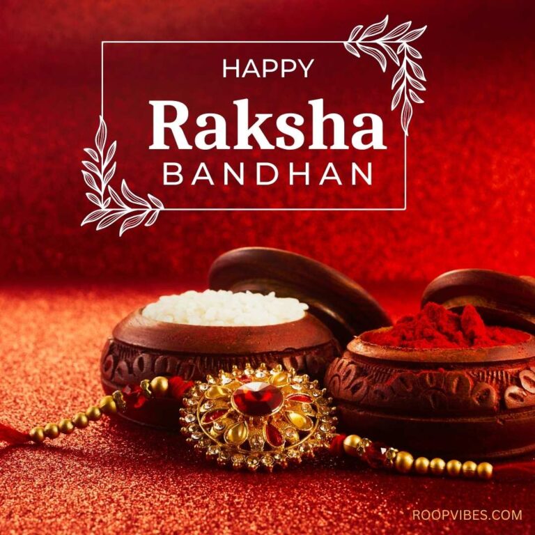 Rakhi With Red Kumkum And Rice Along With Raksha Bandhan Wish | Roopvibes