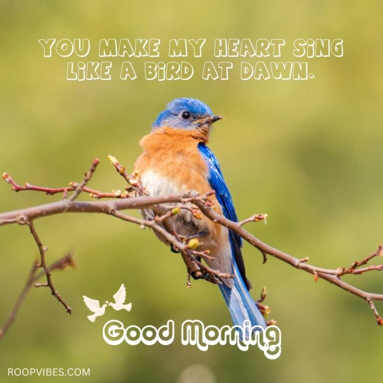 Cute Yellow And Blue Bird Perched On A Tree Branch With Bokeh Background, Accompanied By A Good Morning Wish And Love Quote