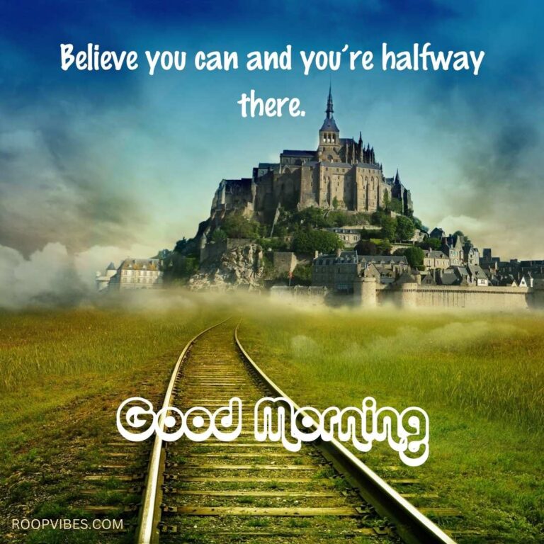 A Fantasy Picture Of A Train Track Leading To An Old Castle In A Misty Background With A Good Morning Wish And Quote