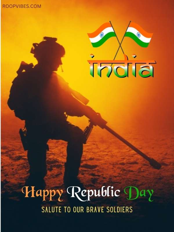 Silhouette Of An Indian Soldier At Sunset With Tricolor, Honoring Happy Republic Day To Our Brave Soldiers
