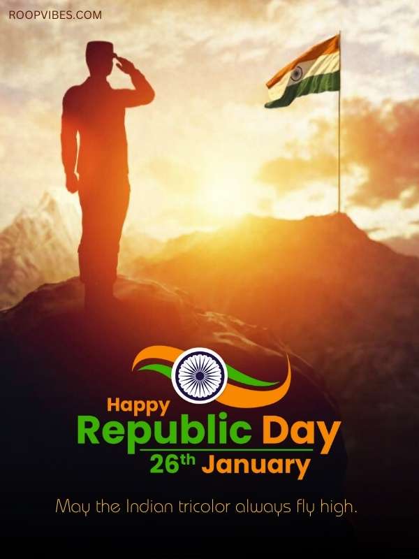 Soldier Saluting At Dawn With The Indian Flag, Embodying The Spirit Of Happy Republic Day