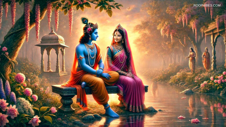 Sri Krishna And Radha Sharing A Serene Moment By The Riverside