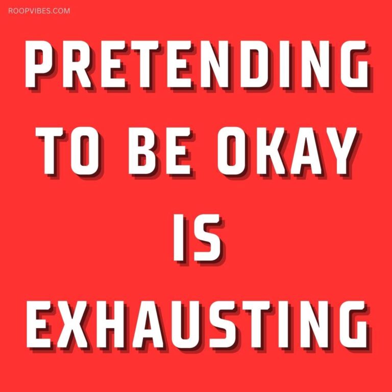 Quote Image With The Text 'Pretending To Be Okay Is Exhausting,' On A Bold Red Background, Symbolizing Emotional Fatigue And Hidden Struggles