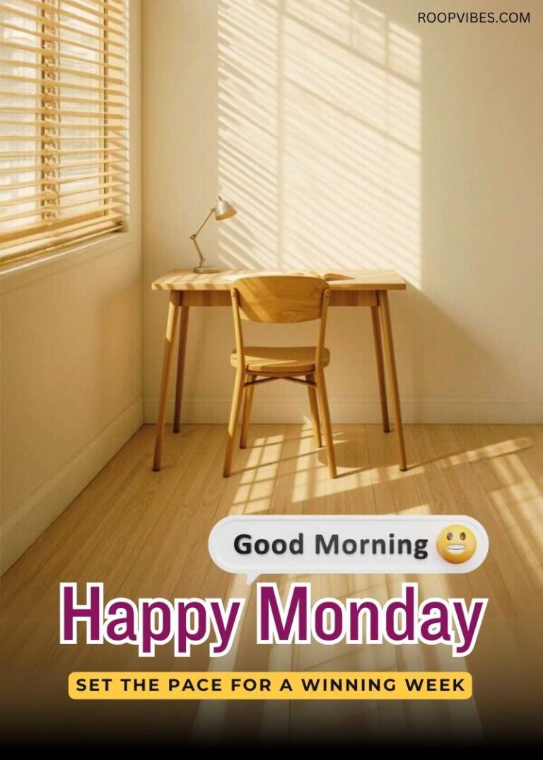 Sunlit Minimalist Study Area Featuring A Wooden Desk And Chair, Conveying A Good Morning Monday Message About Setting A Positive Tone And Productive Pace For The Week.