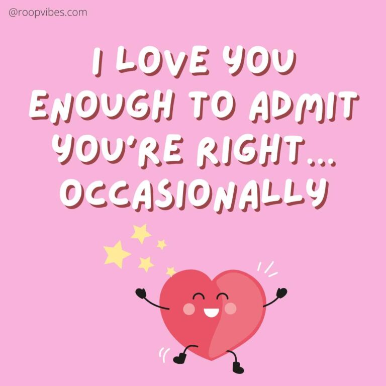 Playful Love Quote On A Pink Background With A Smiling Heart Illustration – Funny Love Captions For Instagram.