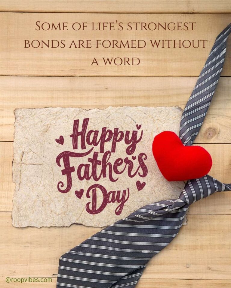Happy Father'S Day Message On Paper With Red Heart And Striped Tie On Wooden Background, Symbolizing Love And Appreciation
